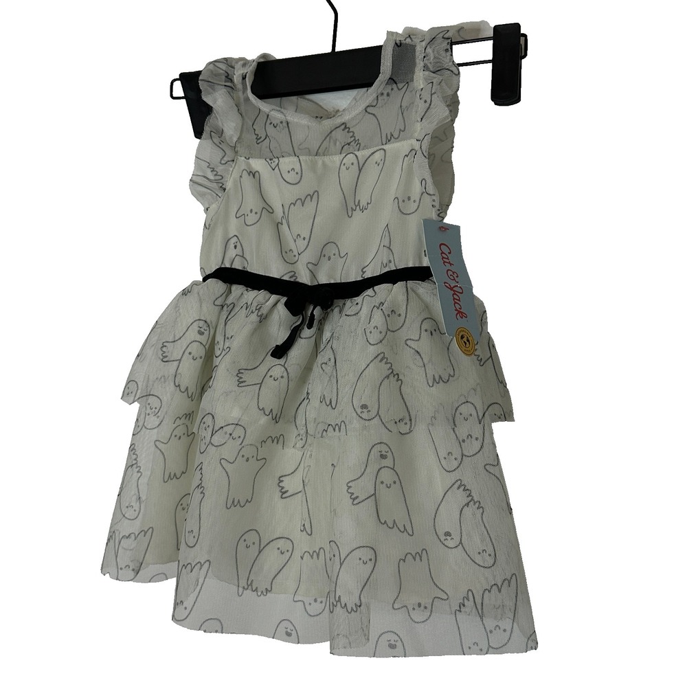 Cat & Jack Toddler Dress 18M Ghost Halloween Tulle Cream Black NWT